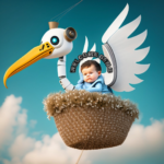 robot stork delivering a Gen B baby